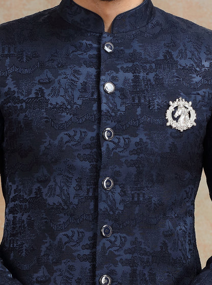 Deep Blue Embroidered Jodhpuri Suit | JB X JB