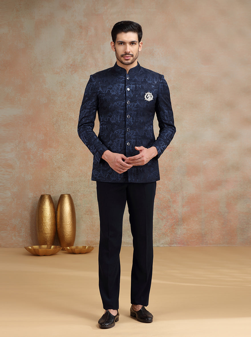 Deep Blue Embroidered Jodhpuri Suit | JB X JB