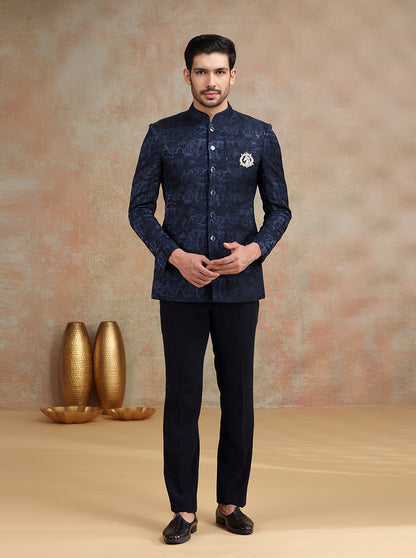 Deep Blue Embroidered Jodhpuri Suit | JB X JB