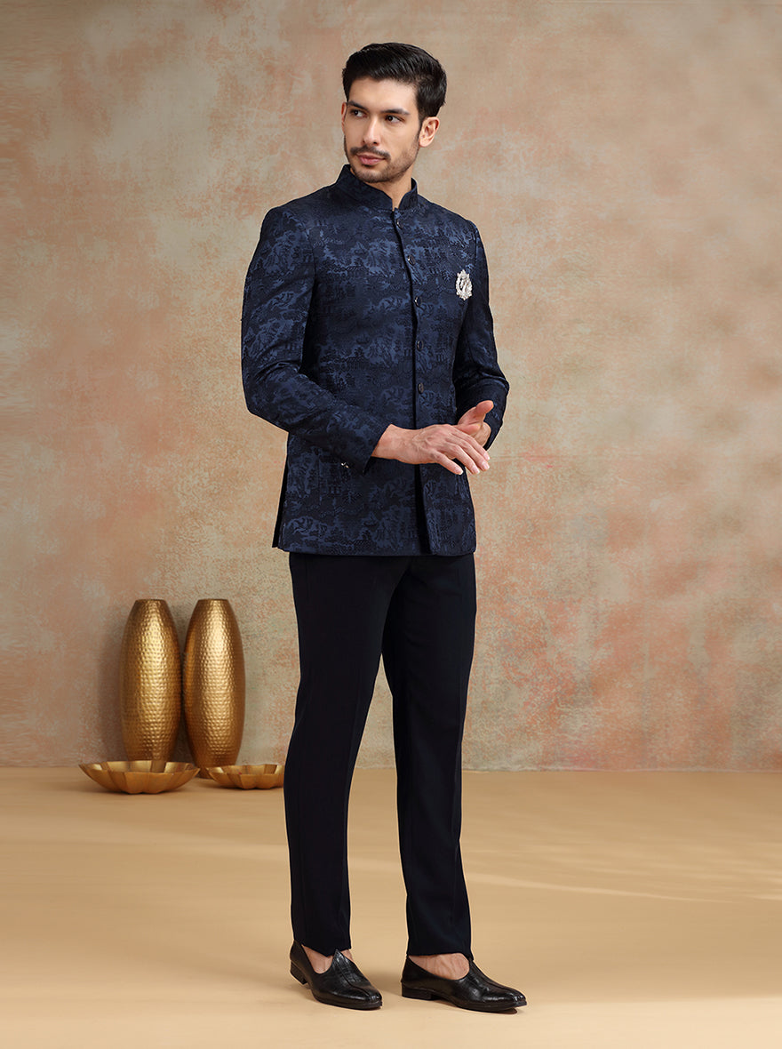 Deep Blue Embroidered Jodhpuri Suit | JB X JB