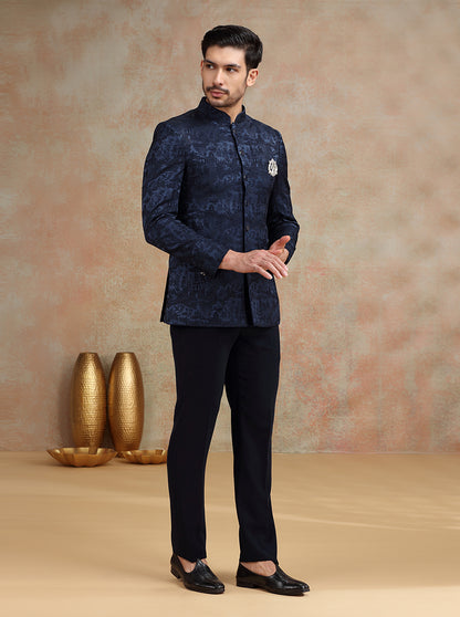 Deep Blue Embroidered Jodhpuri Suit | JB X JB