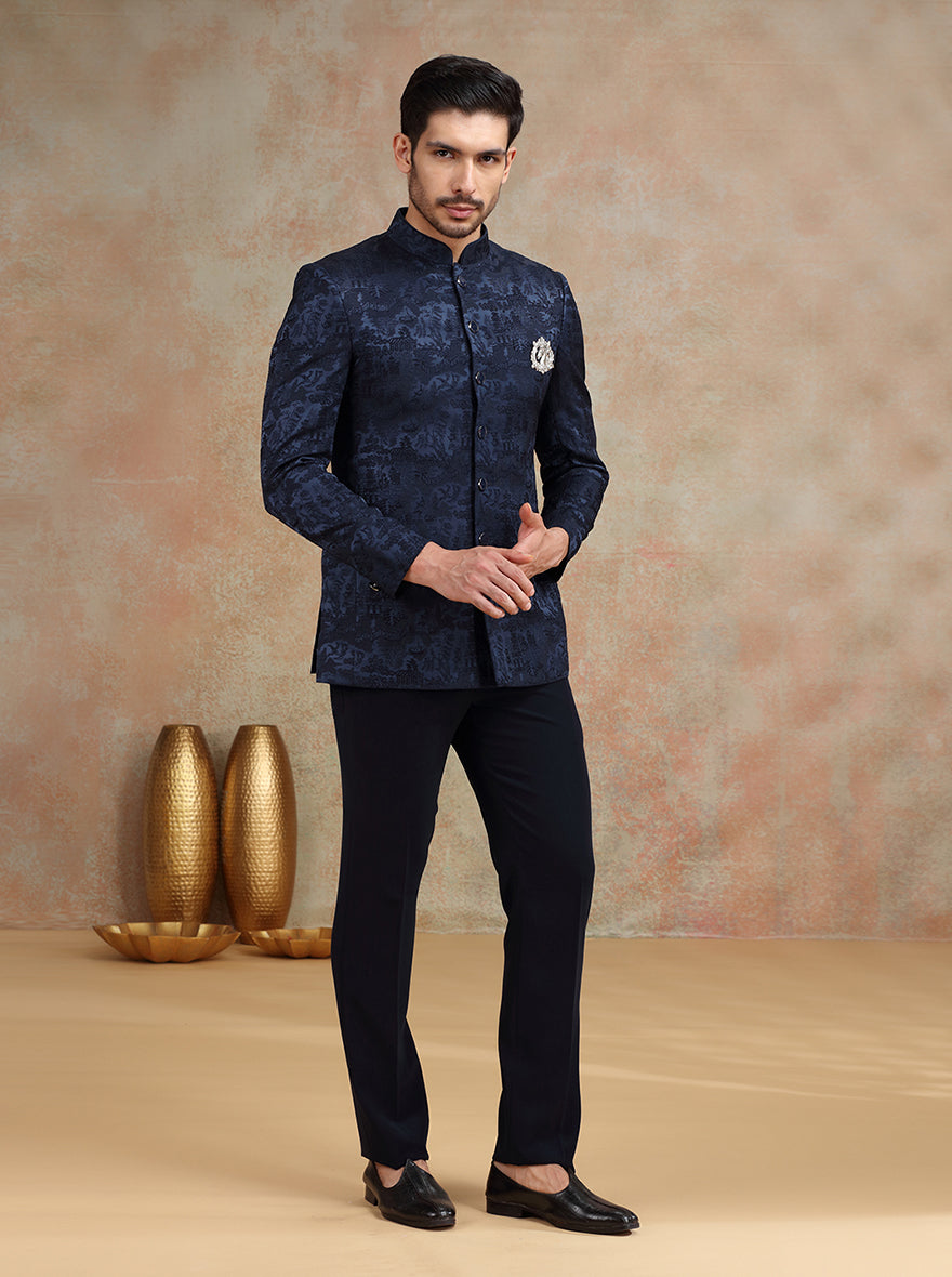 Deep Blue Embroidered Jodhpuri Suit | JB X JB