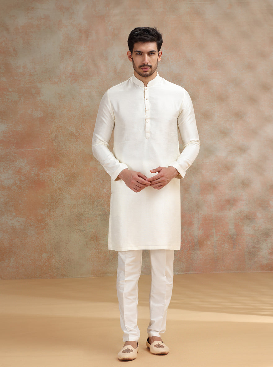 Cream Solid Kurta Pajama | JB X JB