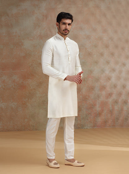 Cream Solid Kurta Pajama | JB X JB