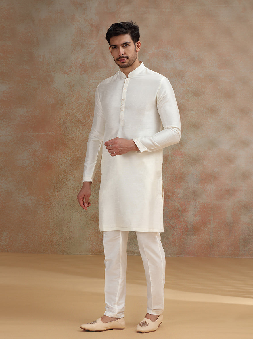Cream Solid Kurta Pajama | JB X JB