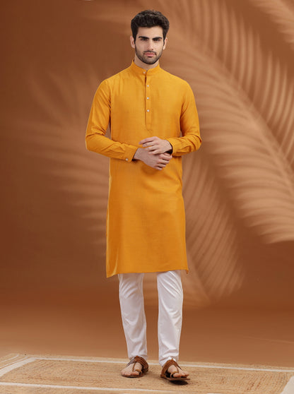 Yellow Solid Modi Kurta | JadeBlue