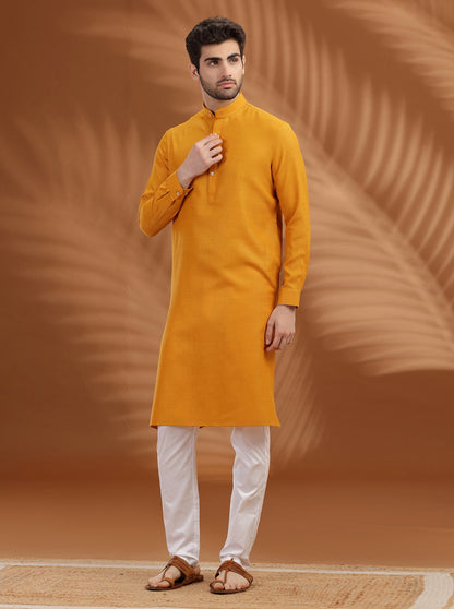 Yellow Solid Modi Kurta | JadeBlue