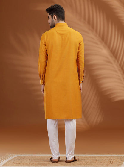 Yellow Solid Modi Kurta | JadeBlue