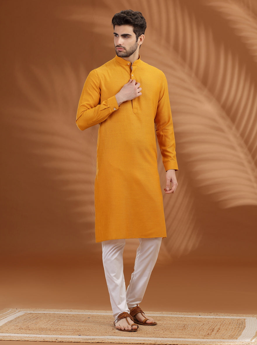 Yellow Solid Modi Kurta | JadeBlue