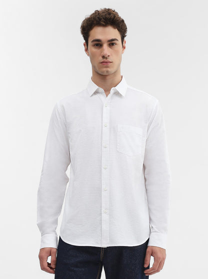 White Solid Slim Fit Casual Shirt | Greenfibre