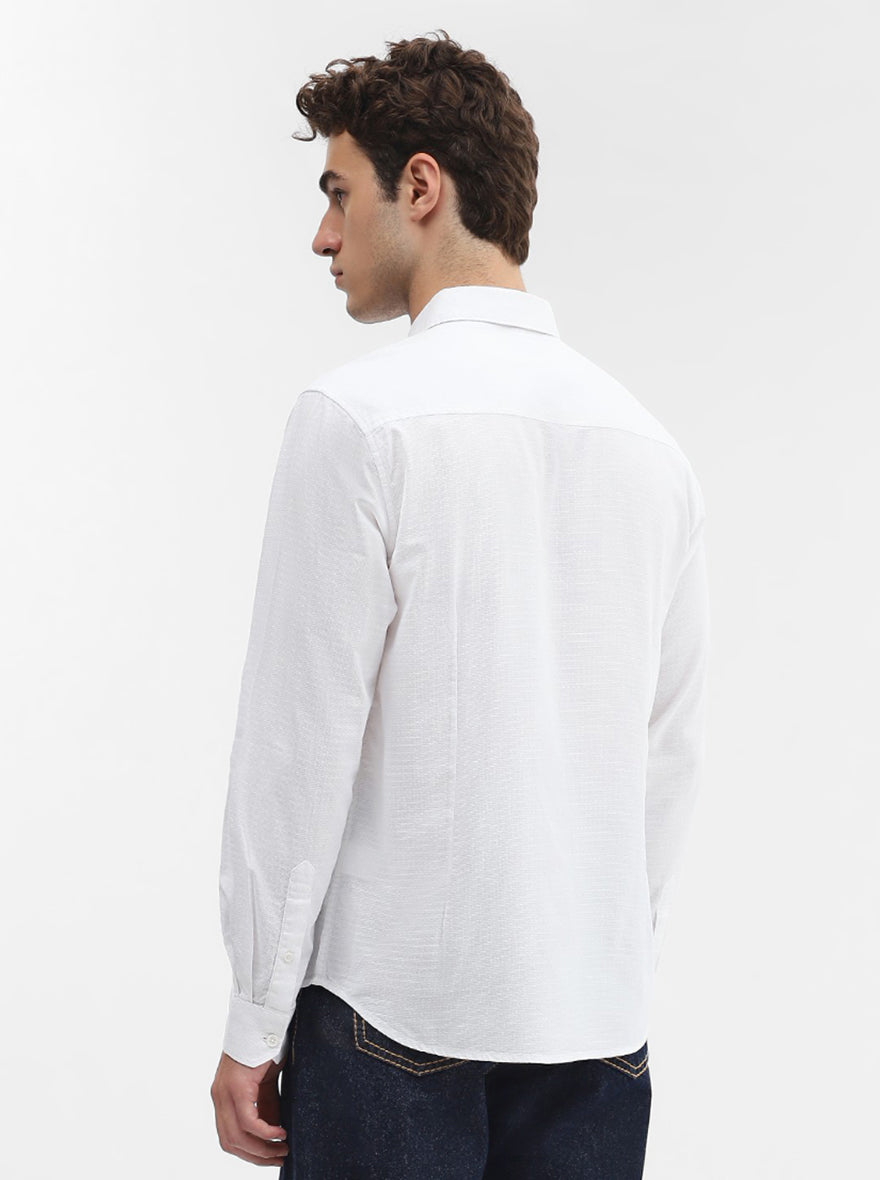 White Solid Slim Fit Casual Shirt | Greenfibre