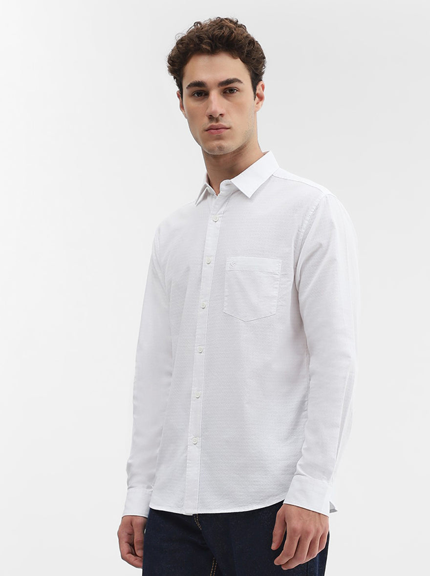 White Solid Slim Fit Casual Shirt | Greenfibre