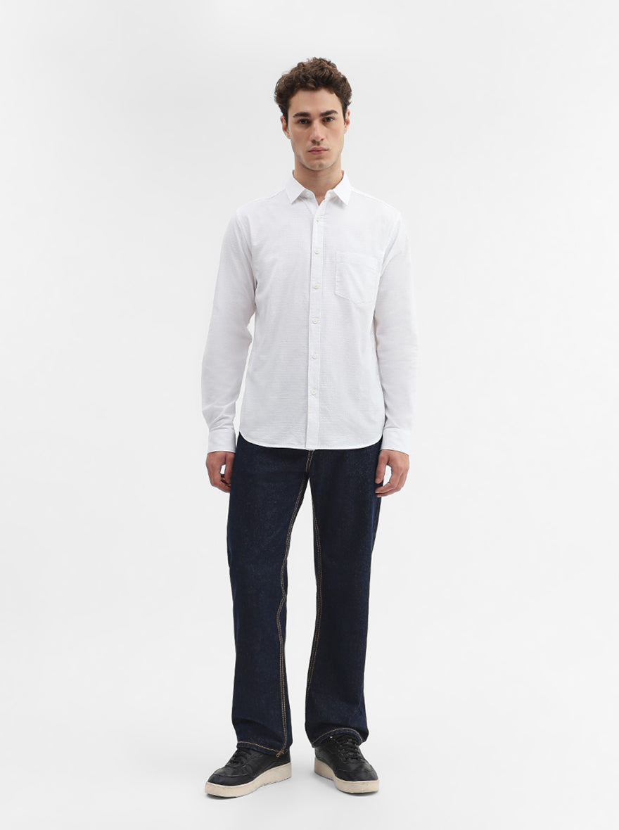 White Solid Slim Fit Casual Shirt | Greenfibre