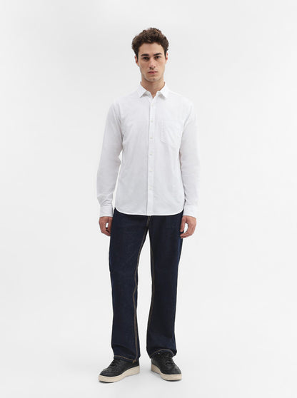 White Solid Slim Fit Casual Shirt | Greenfibre