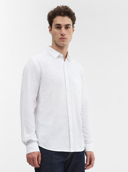 White Solid Slim Fit Casual Shirt | Greenfibre