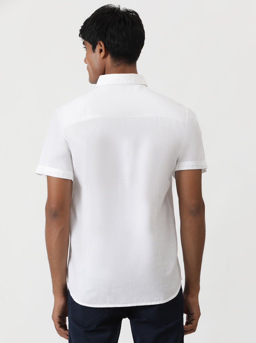 White Solid Slim Fit Casual Shirt | Greenfibre