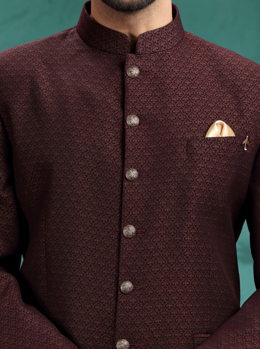 Wine Self Design Jodhpuri Suit | JadeBlue