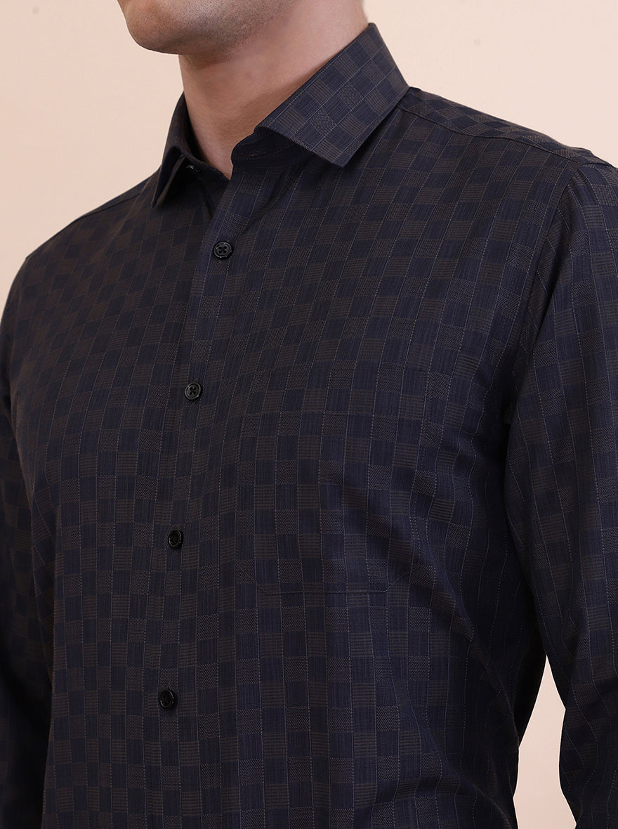 Brown & Blue Checked Slim Fit Formal Shirt | Greenfibre
