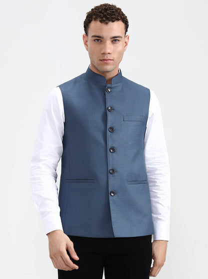 Blue Solid Regular Fit Modi Jacket | JadeBlue