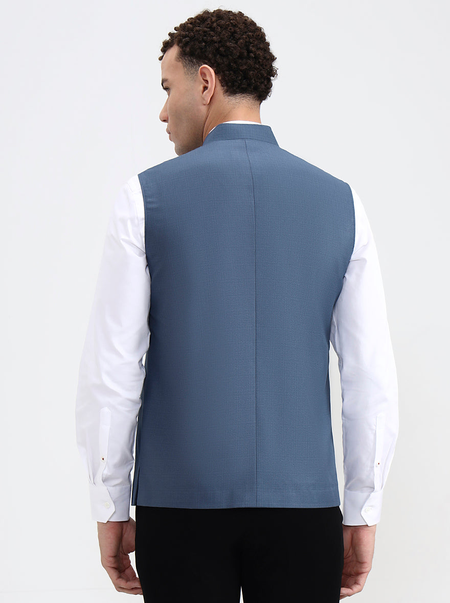 Blue Solid Regular Fit Modi Jacket | JadeBlue