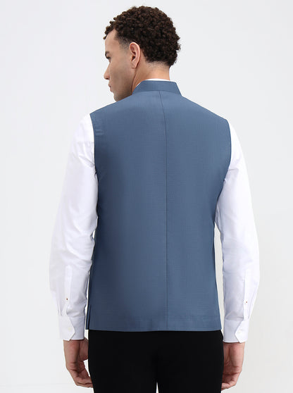 Blue Solid Regular Fit Modi Jacket | JadeBlue