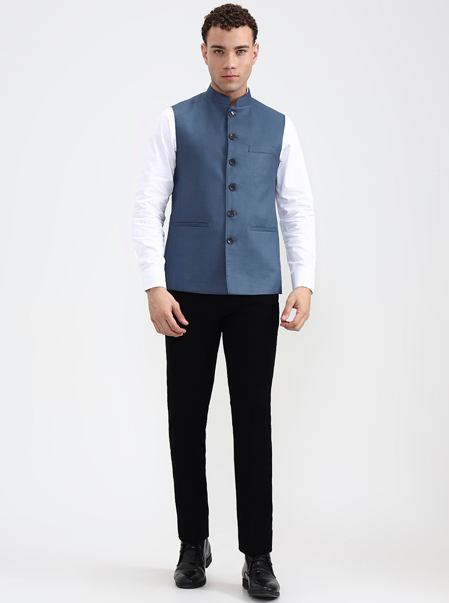 Blue Solid Regular Fit Modi Jacket | JadeBlue