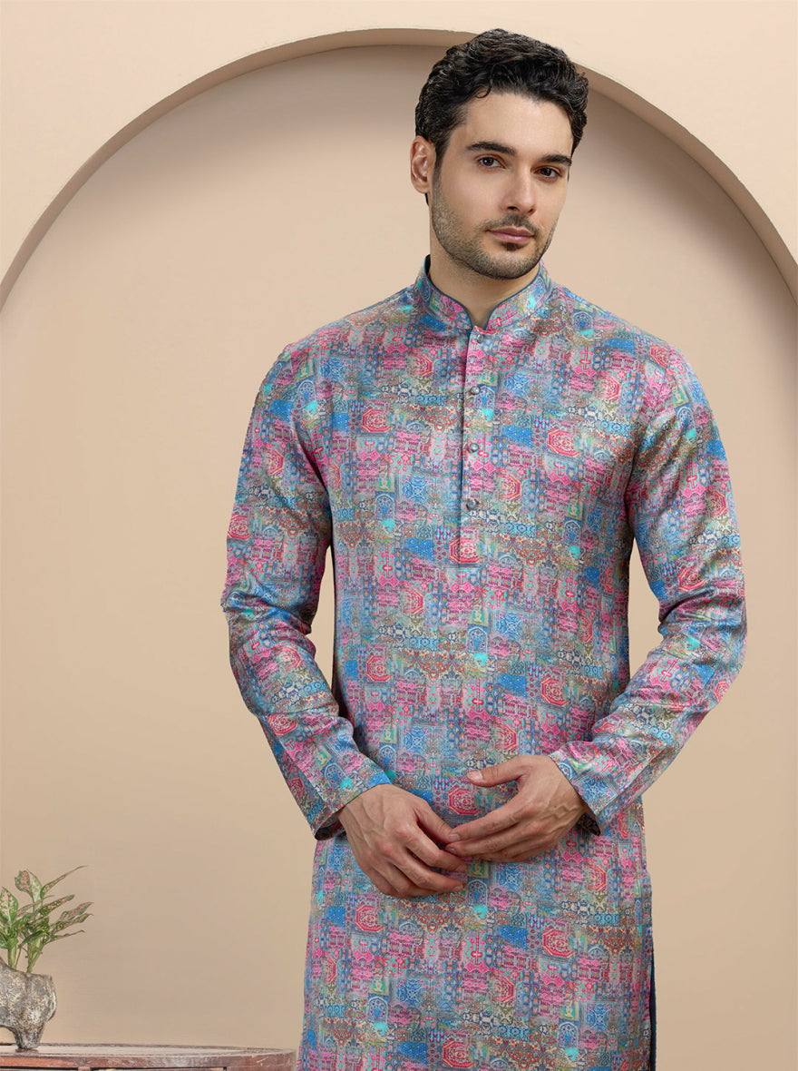 Pink & Blue Printed Kurta Pajama | TULA