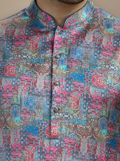 Pink & Blue Printed Kurta Pajama | TULA