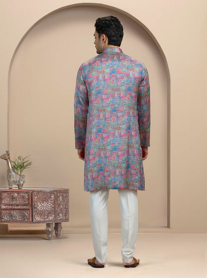 Pink & Blue Printed Kurta Pajama | TULA