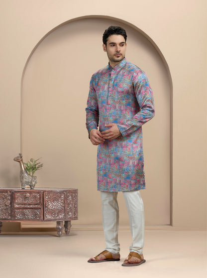 Pink & Blue Printed Kurta Pajama | TULA