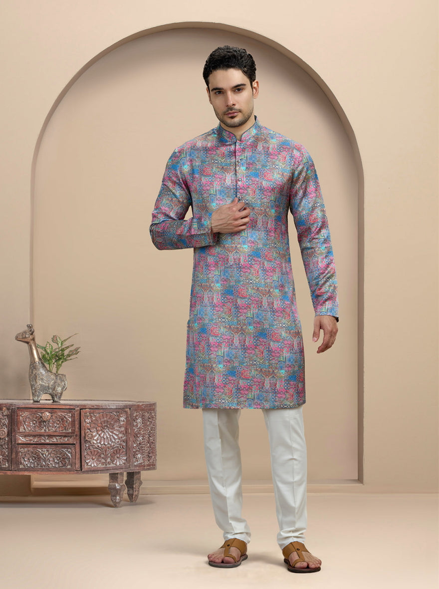 Pink & Blue Printed Kurta Pajama | TULA