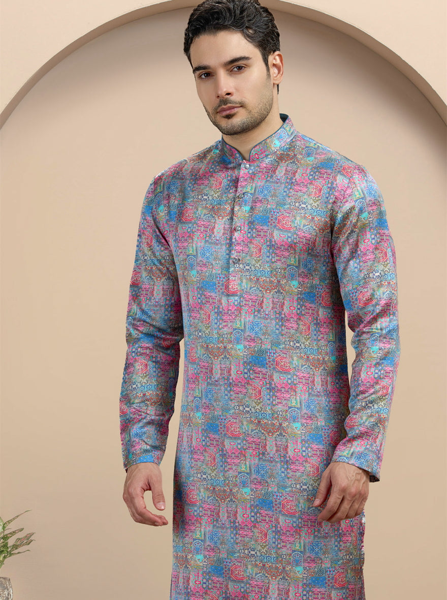 Pink & Blue Printed Kurta Pajama | TULA