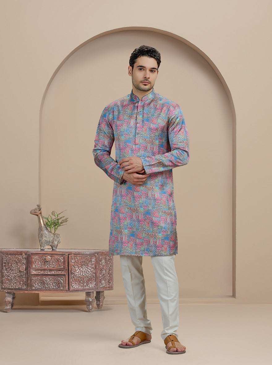 Pink & Blue Printed Kurta Pajama | TULA