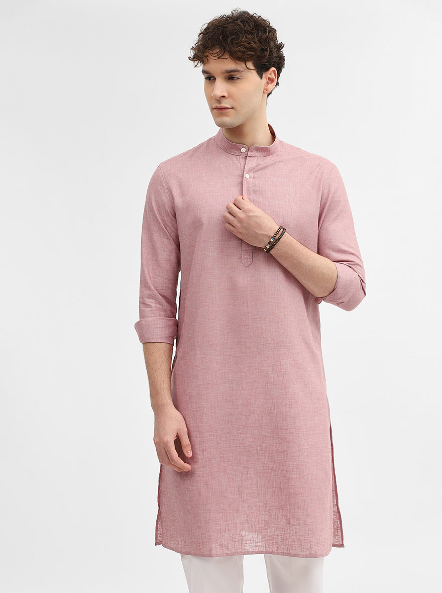 Dusty Pink Solid Modi Kurta | JadeBlue