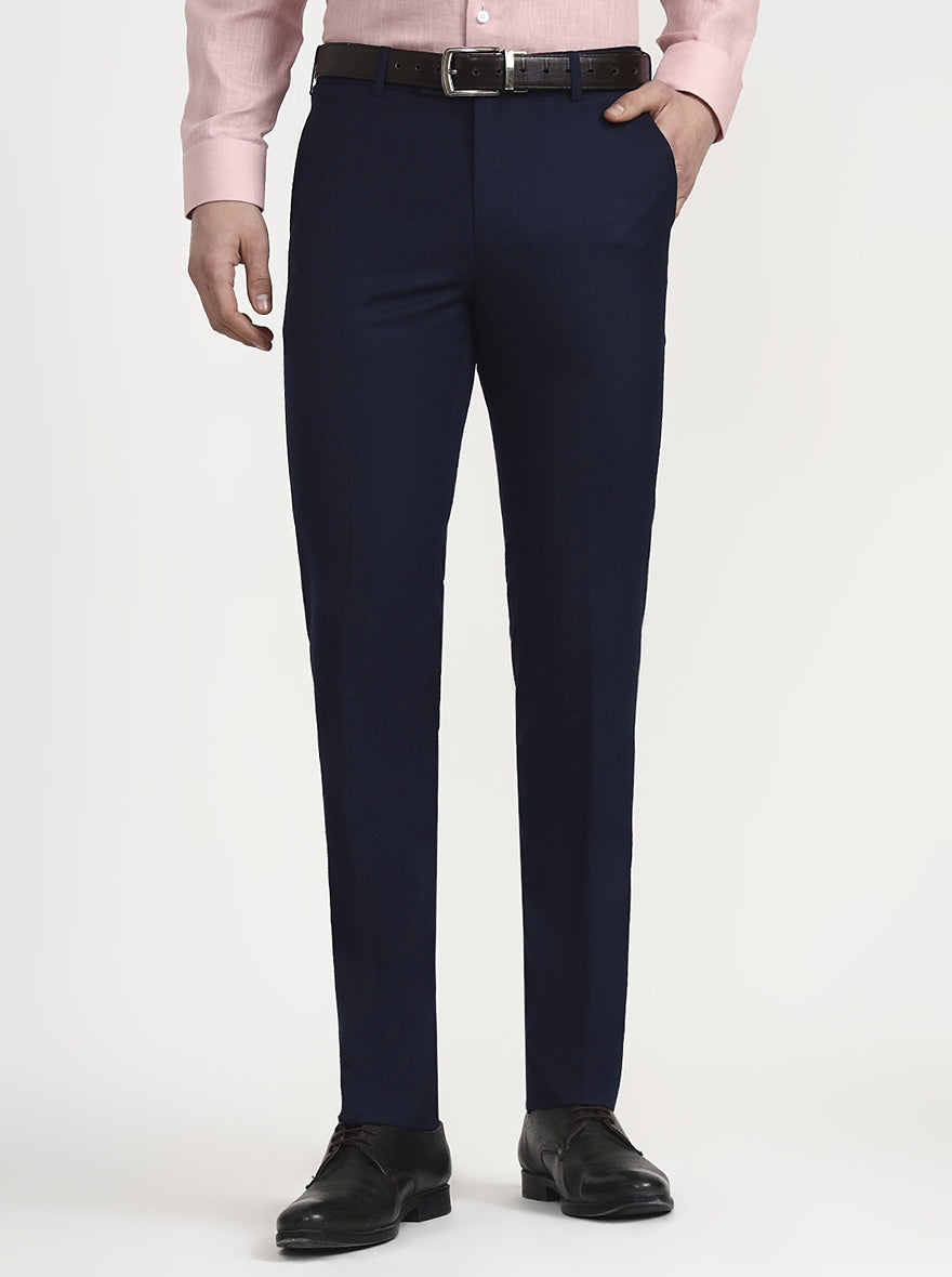 Blue Solid Slim Fit Formal Trouser | JadeBlue Super Luxe
