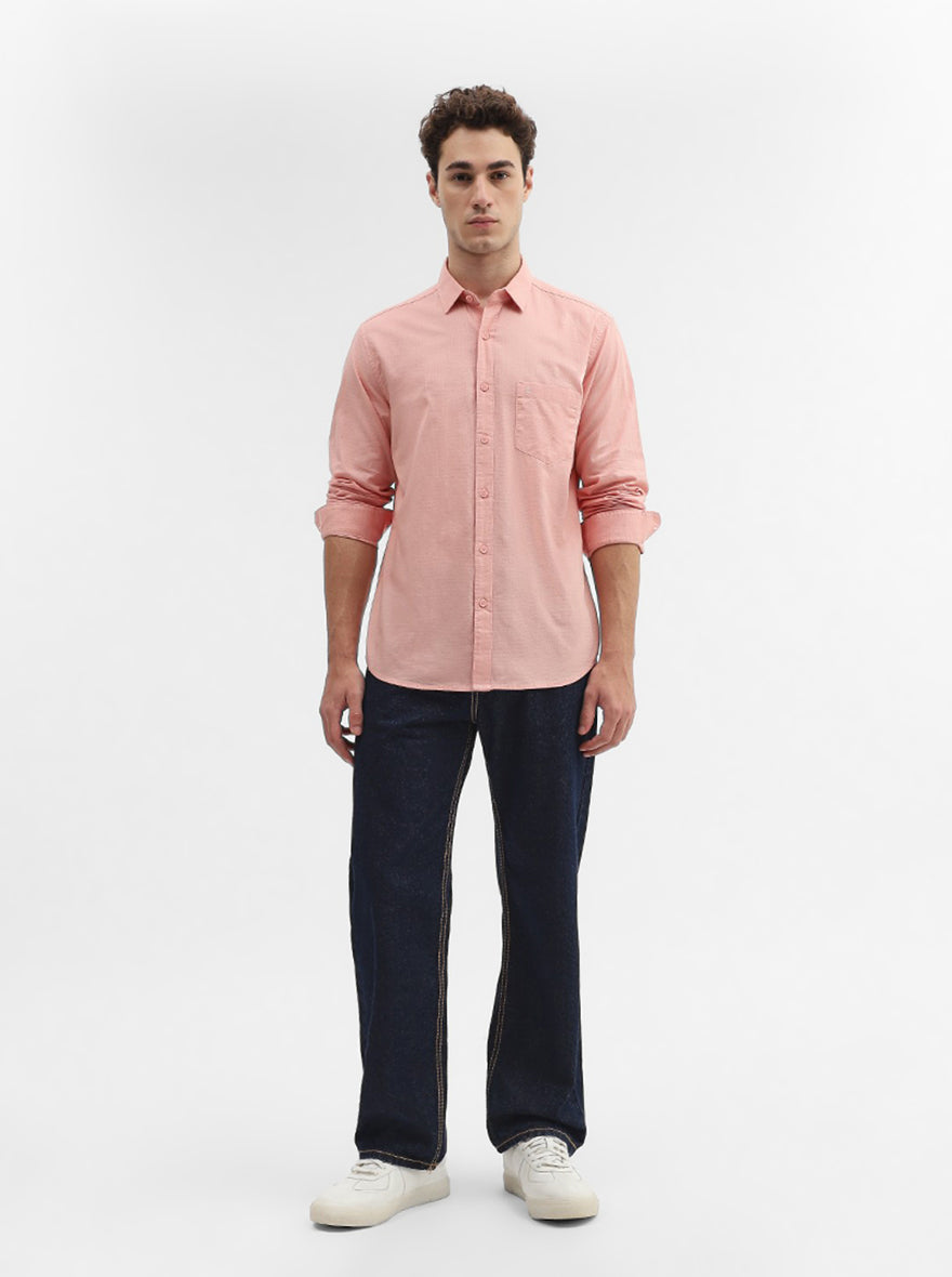 Orange Solid Slim Fit Casual Shirt | Greenfibre