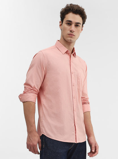 Orange Solid Slim Fit Casual Shirt | Greenfibre
