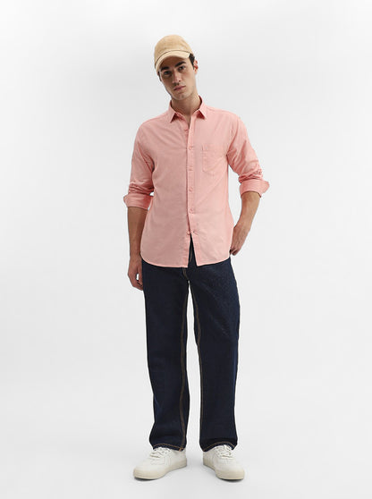 Orange Solid Slim Fit Casual Shirt | Greenfibre