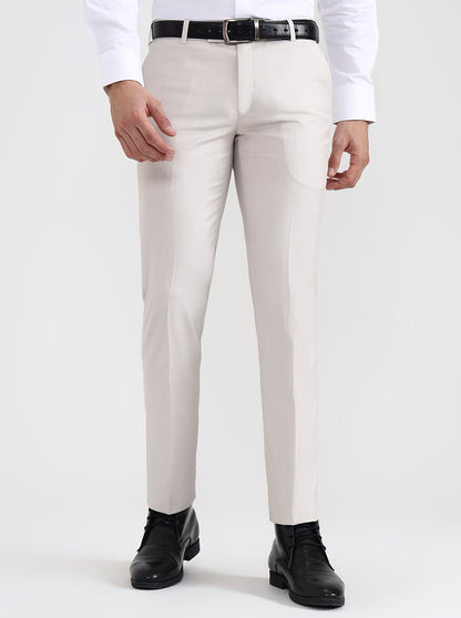 Cream Solid Super Slim Fit Formal Trouser | JB X JB