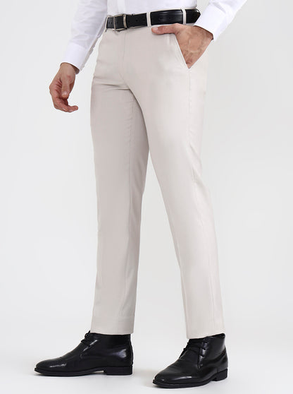 Cream Solid Super Slim Fit Formal Trouser | JB X JB