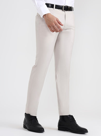Cream Solid Super Slim Fit Formal Trouser | JB X JB