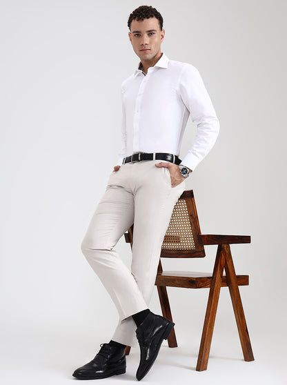 Cream Solid Super Slim Fit Formal Trouser | JB X JB