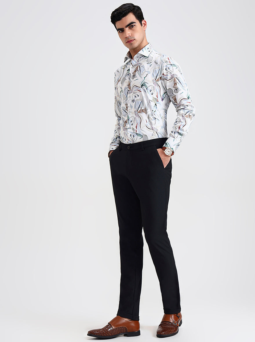 Black Printed Slim Fit Club Wear Trouser | Wyre