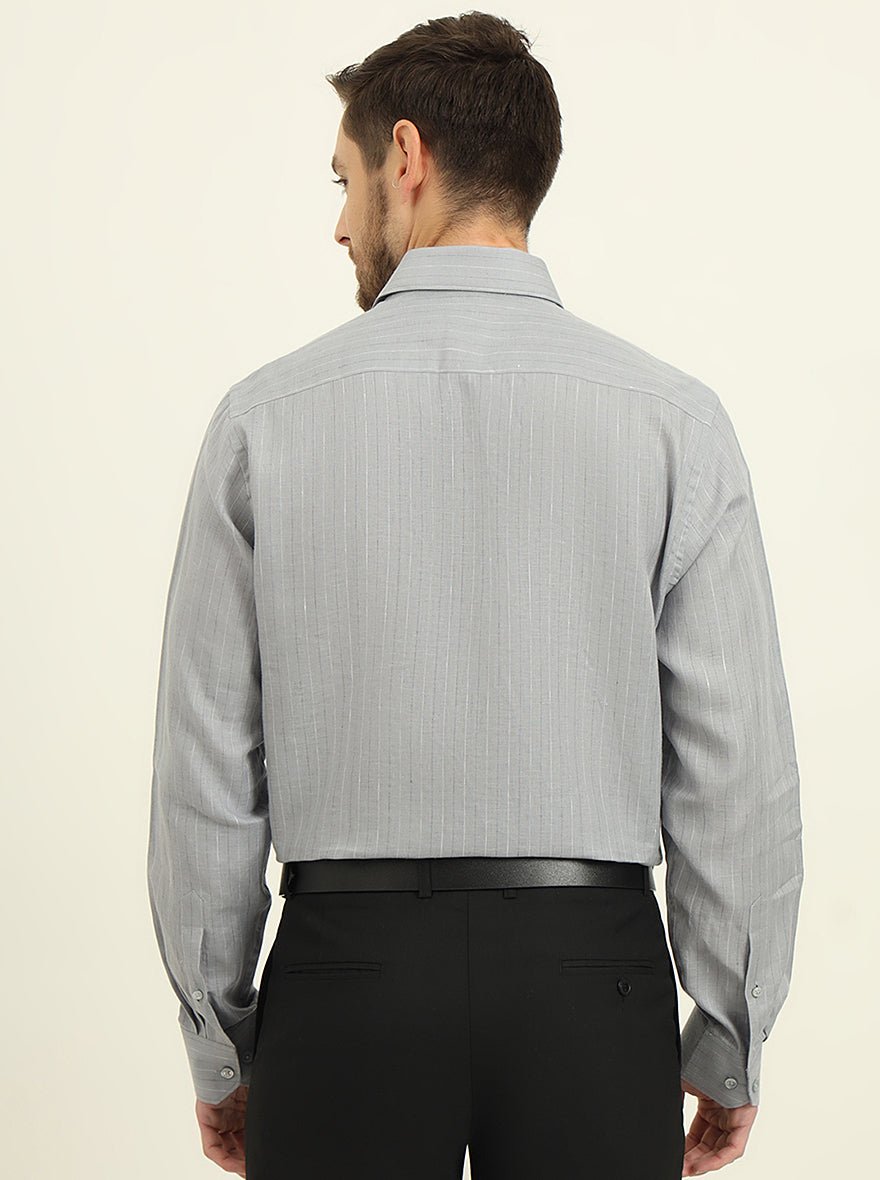 Grey Striped Regular Fit Formal Shirt | JadeBlue