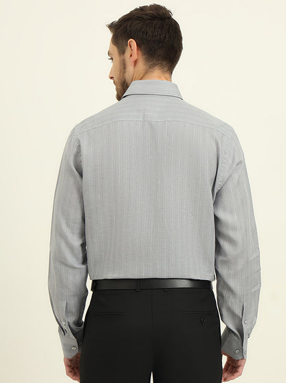 Grey Striped Regular Fit Formal Shirt | JadeBlue