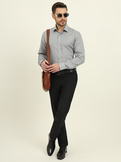 Grey Striped Regular Fit Formal Shirt | JadeBlue
