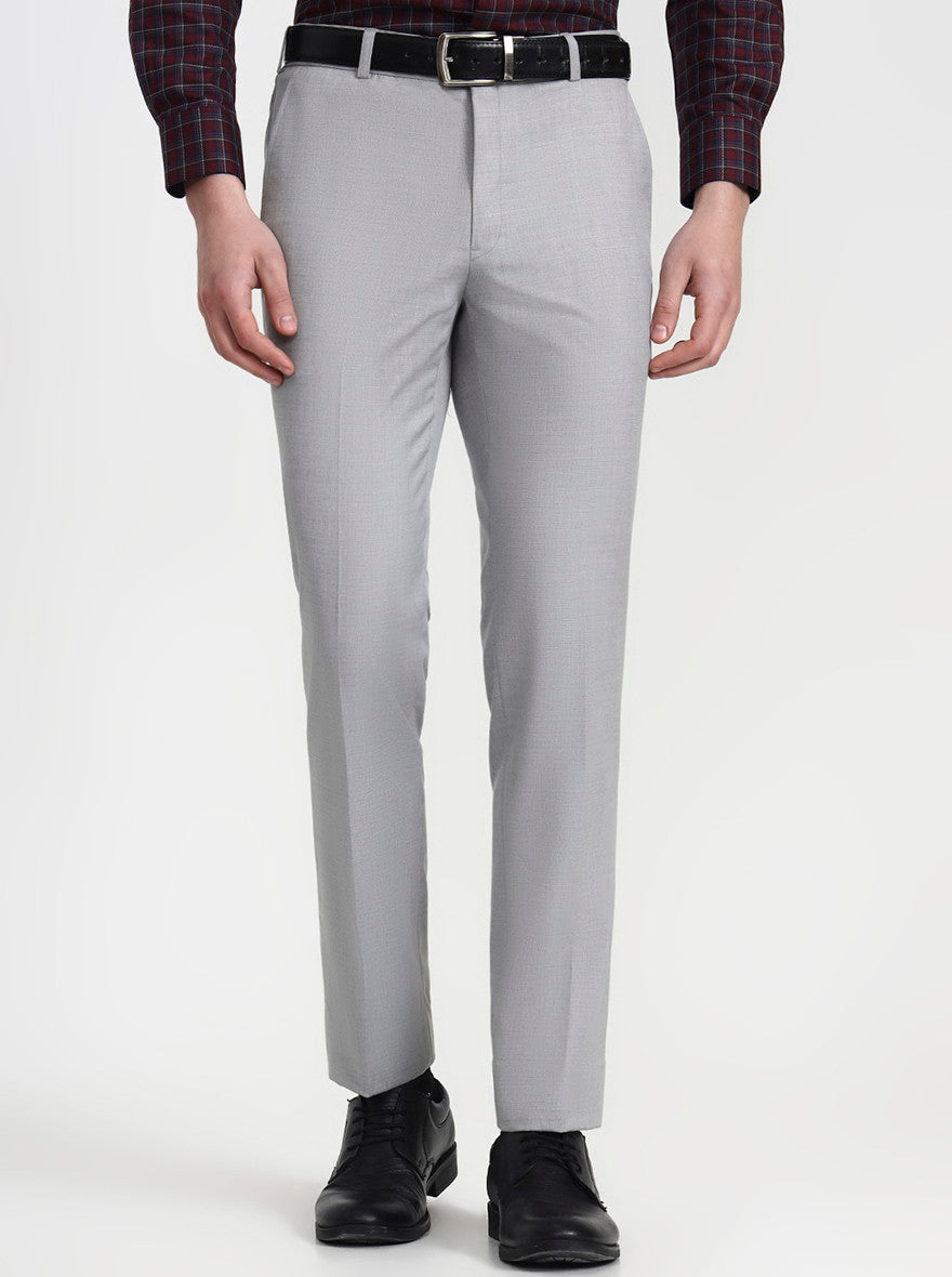 Light Grey Solid Slim Fit Formal Trouser | JadeBlue Super Luxe