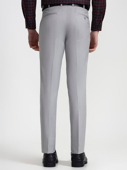 Light Grey Solid Slim Fit Formal Trouser | JadeBlue Super Luxe