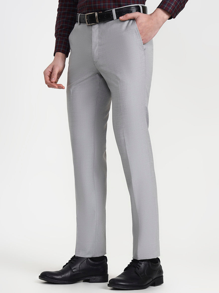 Light Grey Solid Slim Fit Formal Trouser | JadeBlue Super Luxe
