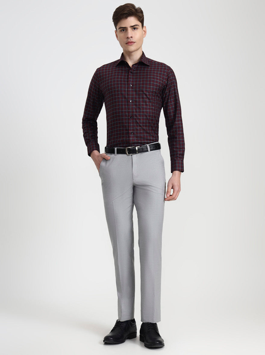 Light Grey Solid Slim Fit Formal Trouser | JadeBlue Super Luxe